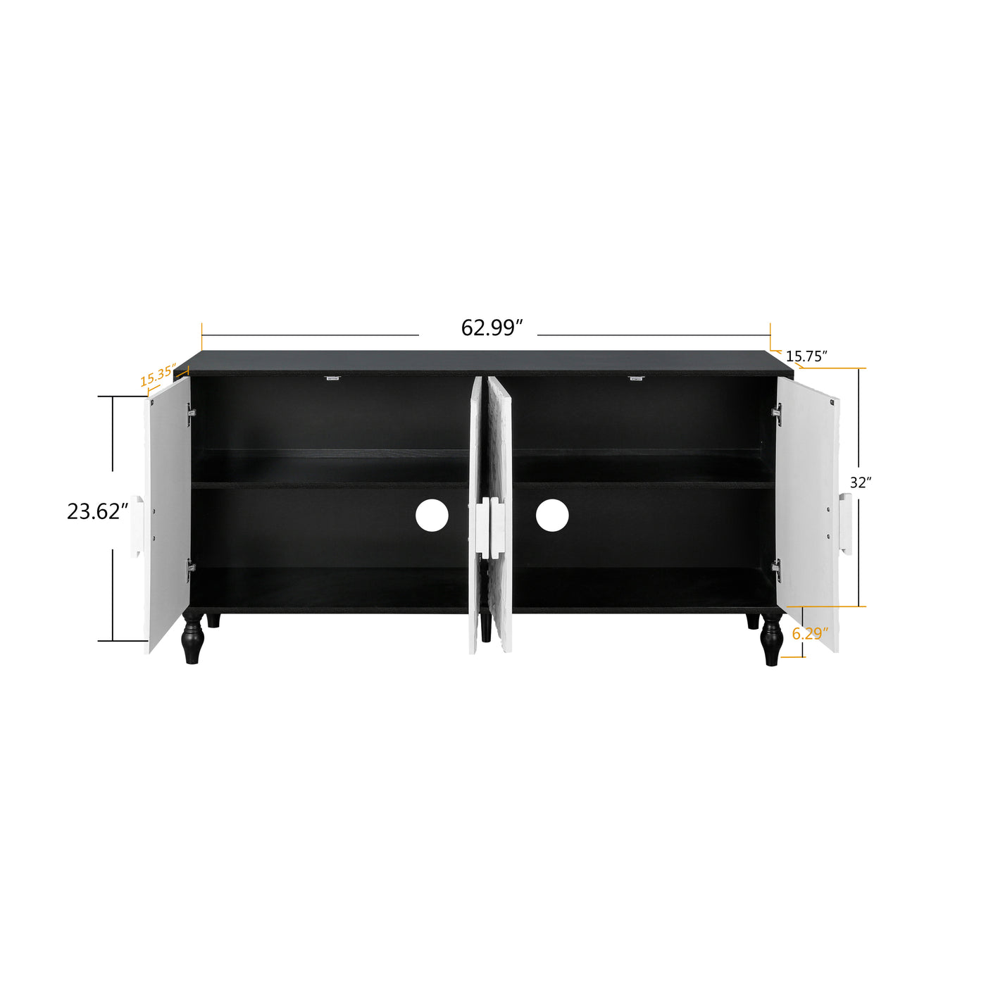 Finian Large Faceted Carved 4-Door Cabinet in Vintage White & Black
