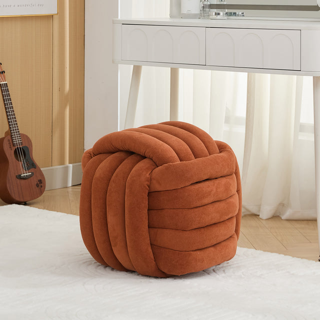 Darien Modern Chenille Knot Design Ottoman, Orange