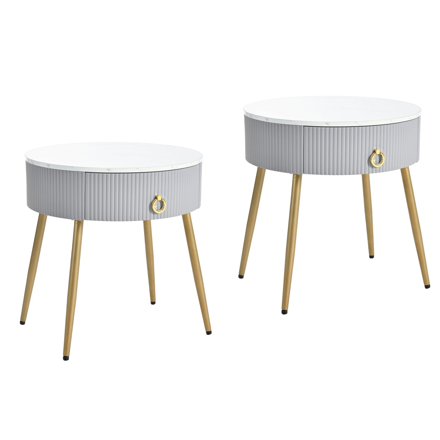 Allison Modern Fluted End Tables with Faux Marble Top (Set of 2)