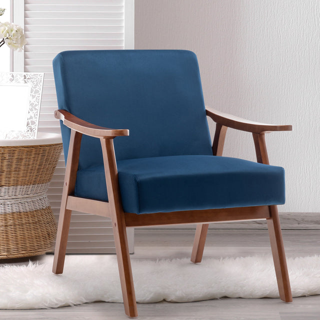 Lyraea Mid-Century Modern Blue Velvet Wingback Accent Chair