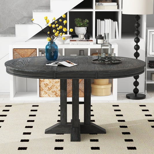 Aralyn Farmhouse Dining Table Extendable Round Table for Kitchen, Dining Room Black