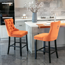 Nella 26" Velvet Counter Height Bar Stools with Black Legs (Set of 2) Orange