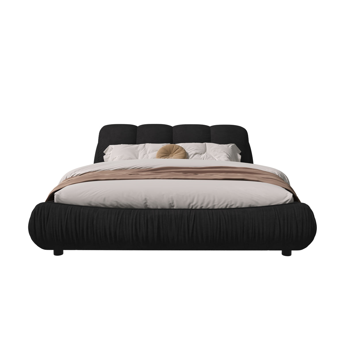 Calista King Platform Bed with Oversize Padded Headboard, Black
