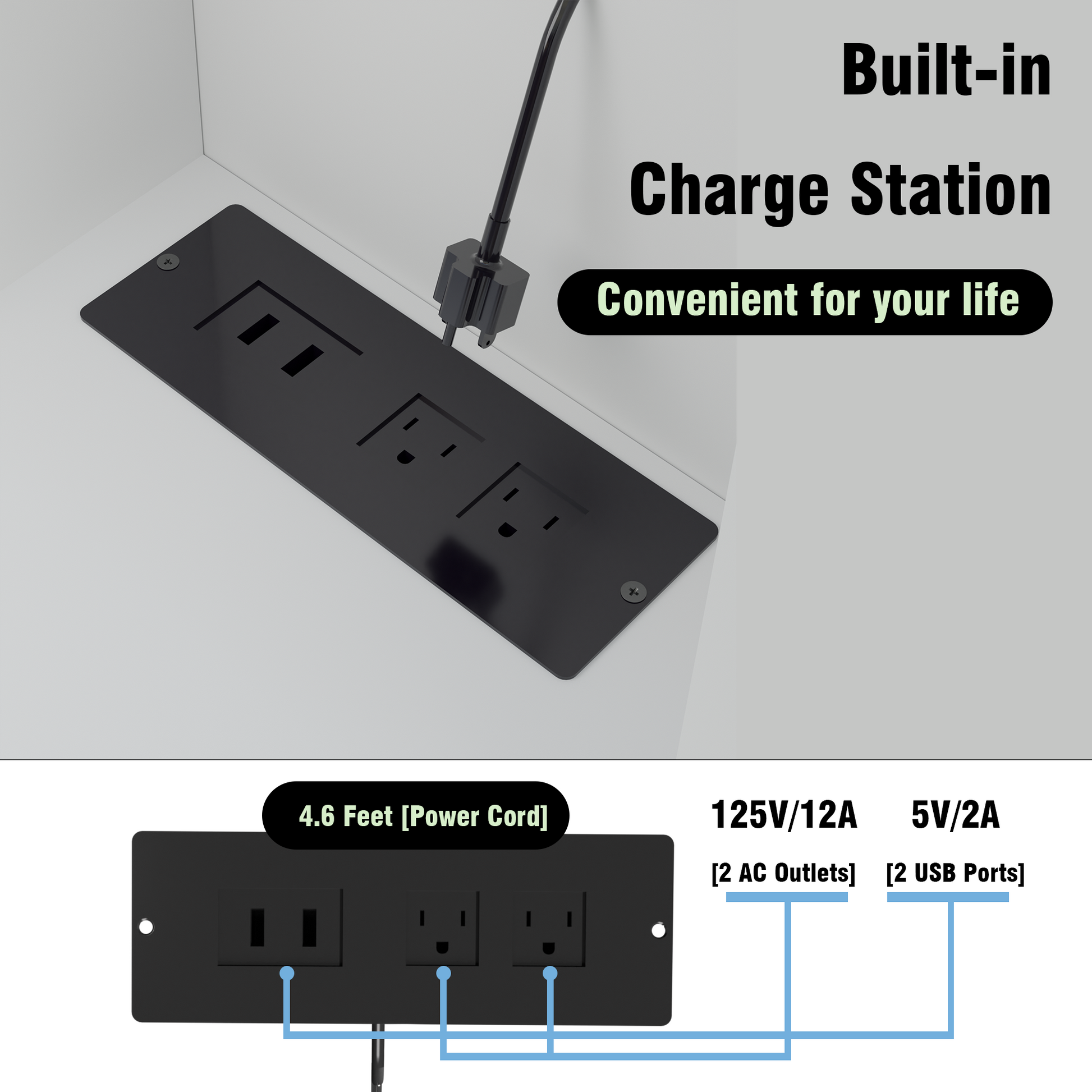 Senter Modern Bedroom Vanity Set with LED Mirror, Black