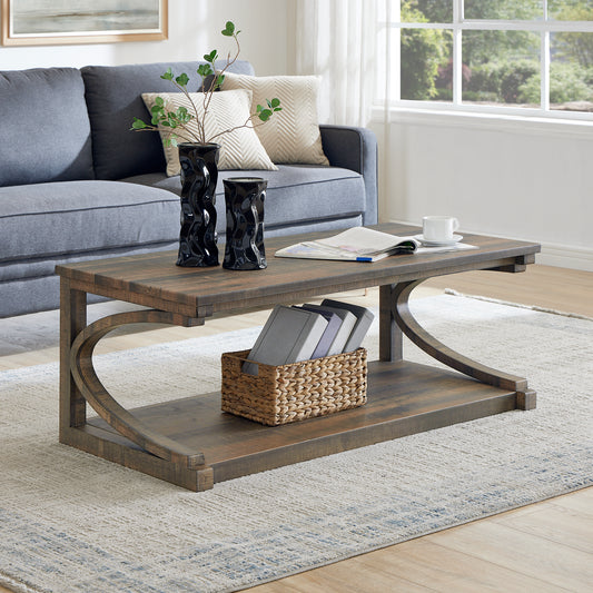 Cassian Unique Solid Wood Coffee Table, Brown