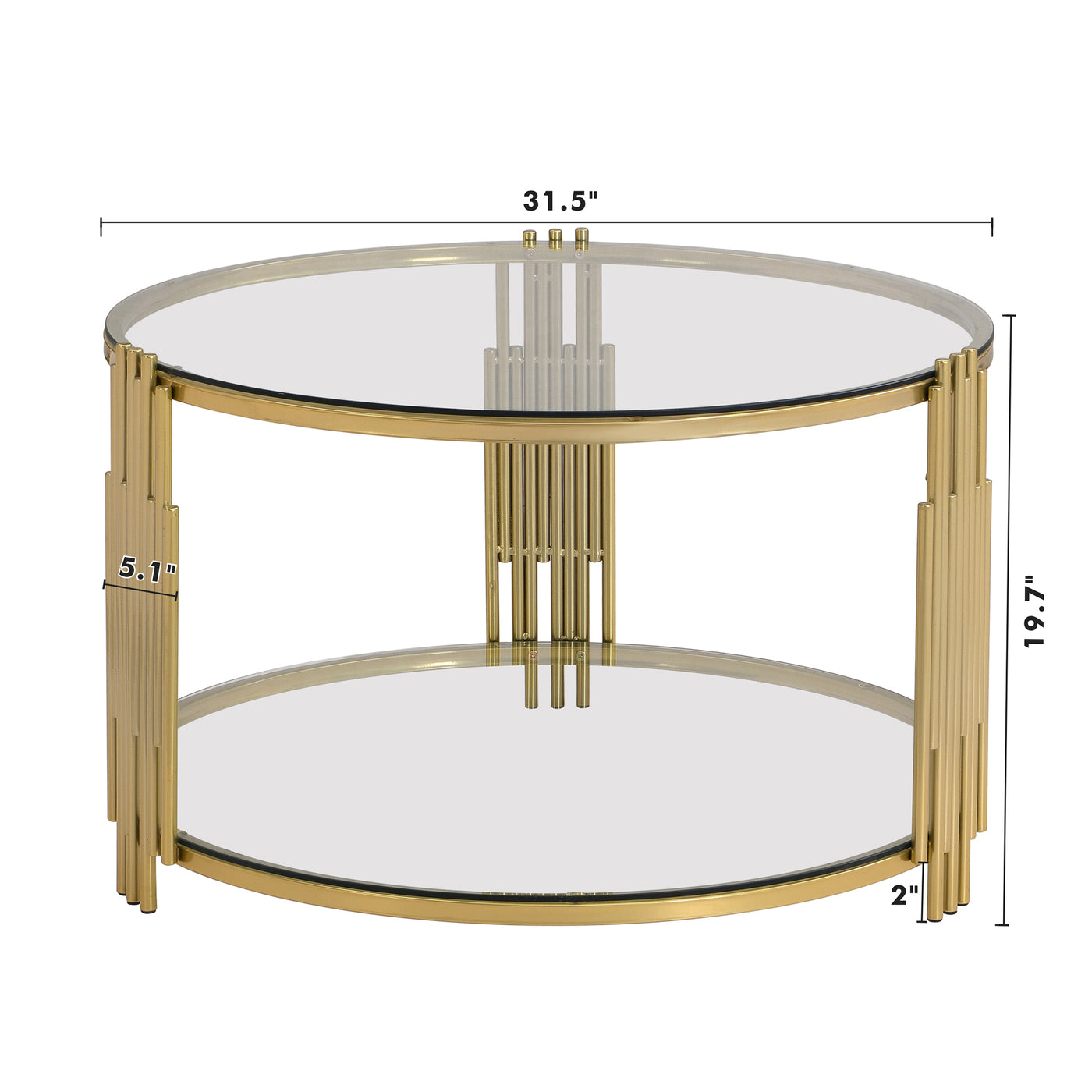 Clover Modern Glass Coffee Table with Gold Frame