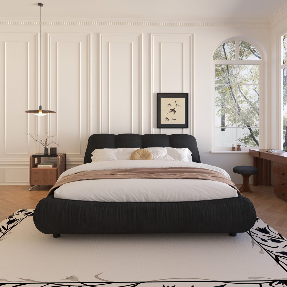 Calista King Platform Bed with Oversize Padded Headboard, Black