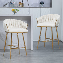 Elegant Velvet 26'' Counter Height Bar Stool with Hand-Wave Back and Golden Chrome Base Set of 2 Beige