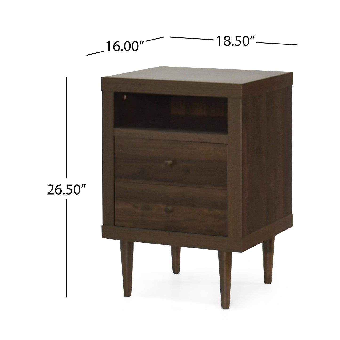 Priscilla Mid-Century Modern 2-Drawer Nightstand - Walnut