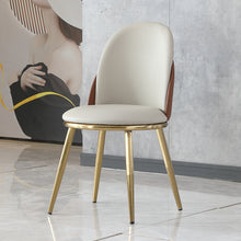 Ambria Modern PU Leather Side Chairs in Beige & Brown with Golden Legs