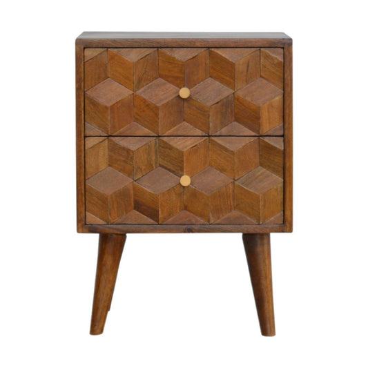 Elsie Chestnut Cube Carved Nightstand