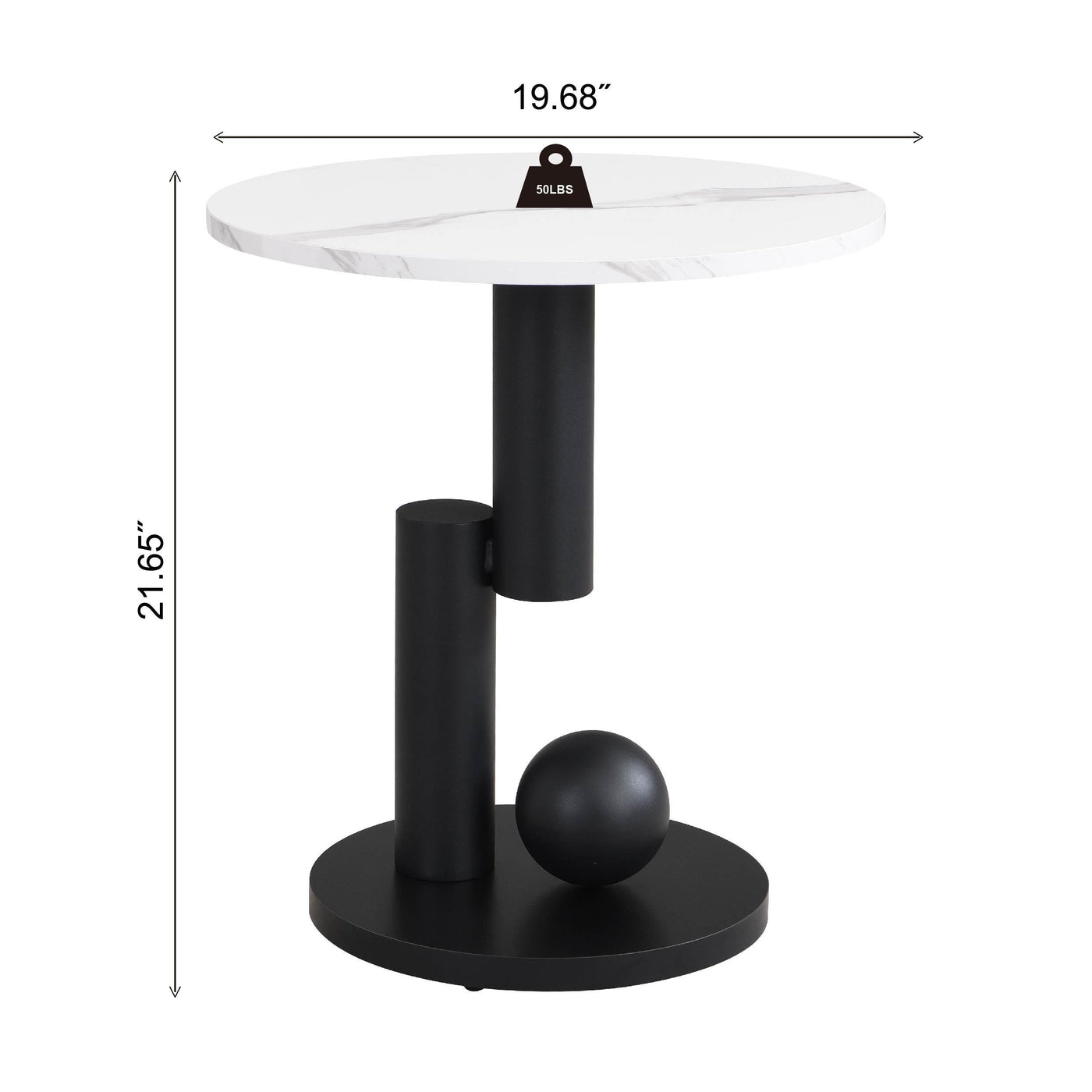 Flossie Modern Oval Nesting Table Set with Faux Marble Top, Black & White