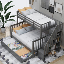 Fremont Twin over Full Stairway Bunk Bed with Twin Trundle, Gray