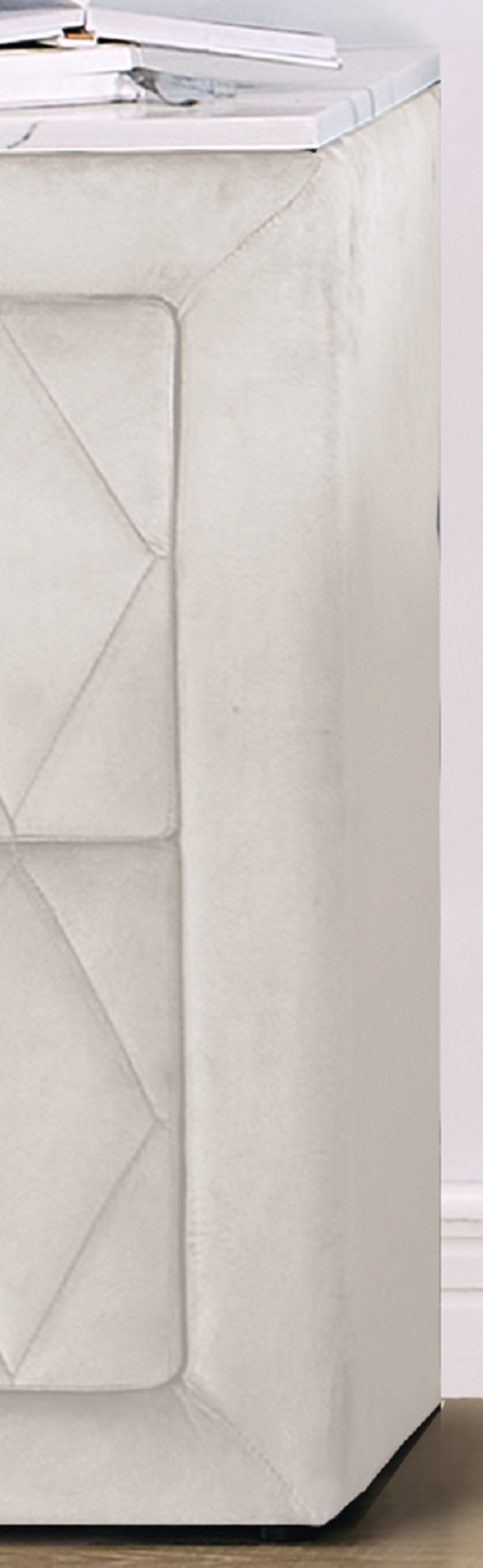 Lela Modern Velvet & Faux Marble Top Upholstered Nightstand, Ivory