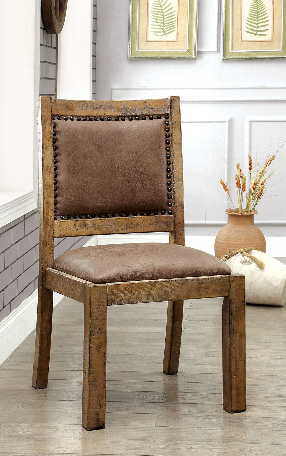 Mabel Rustic Dining Side Chairs with Nailhead Trim Set of 2 Rustic Oak