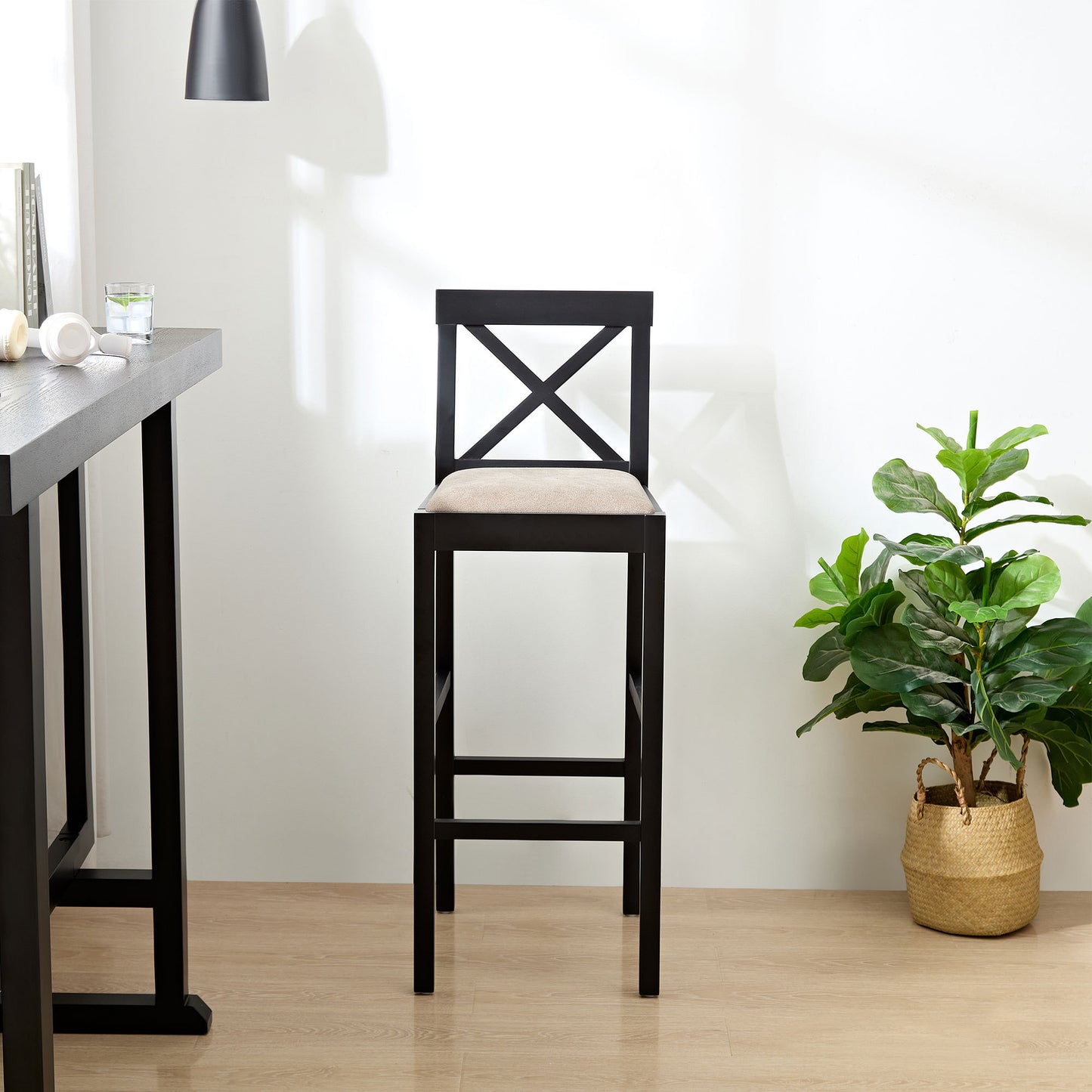 Flora Contemporary Wooden Bar Stools (Set of 2) Black