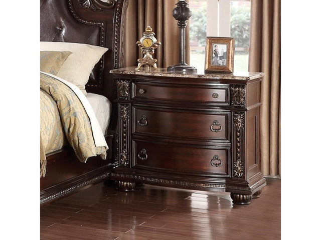 Emily Traditional Solid Wood 3-Drawer Marble Topped Nightstand
