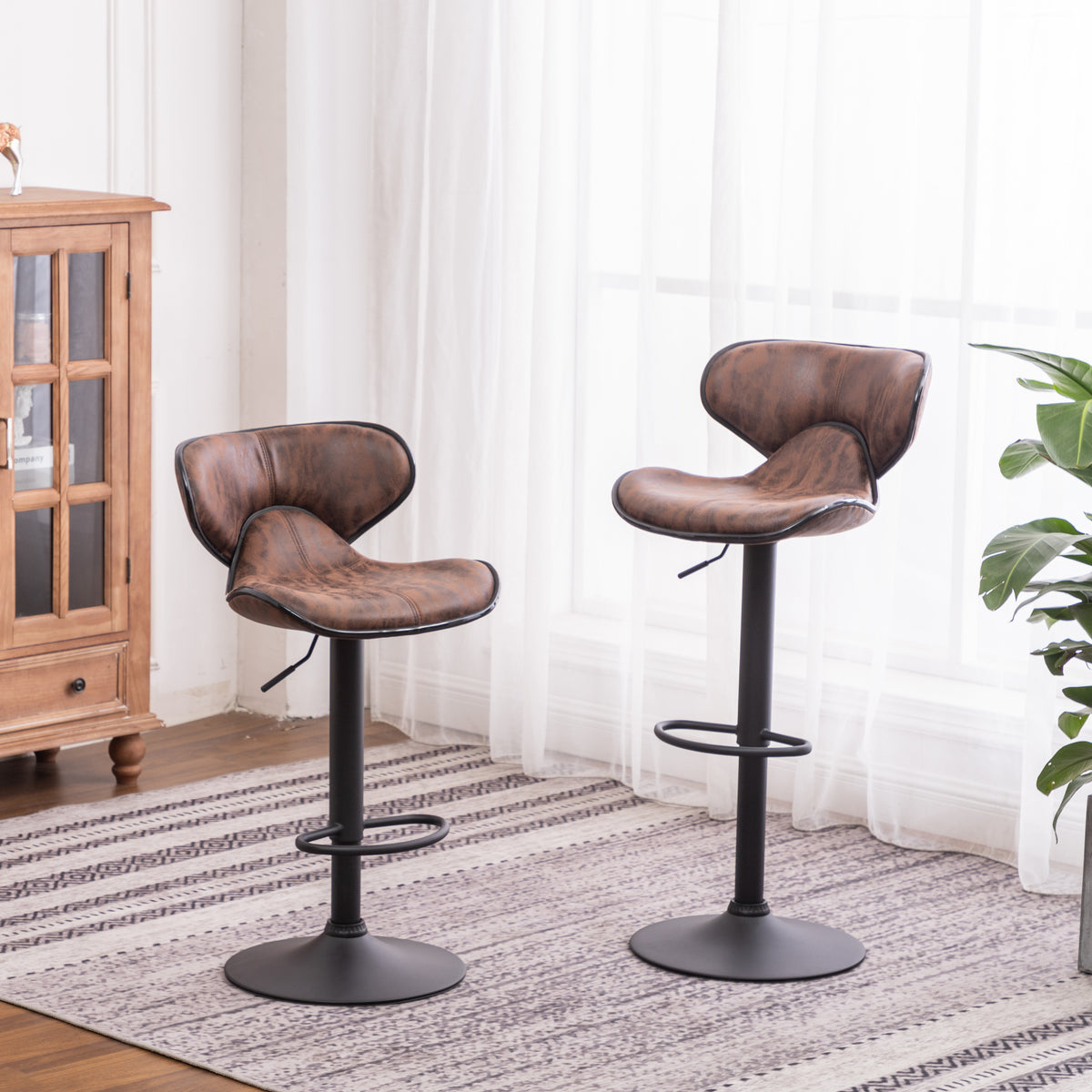 Masaccio Weathered Airlift Adjustable Bar Stools (Set of 2) Brown