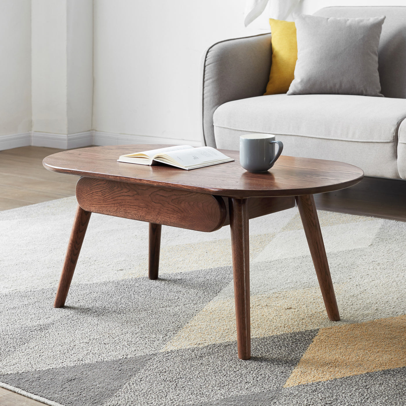 George Solid Wood Single Drawer Coffee Table in Walnut