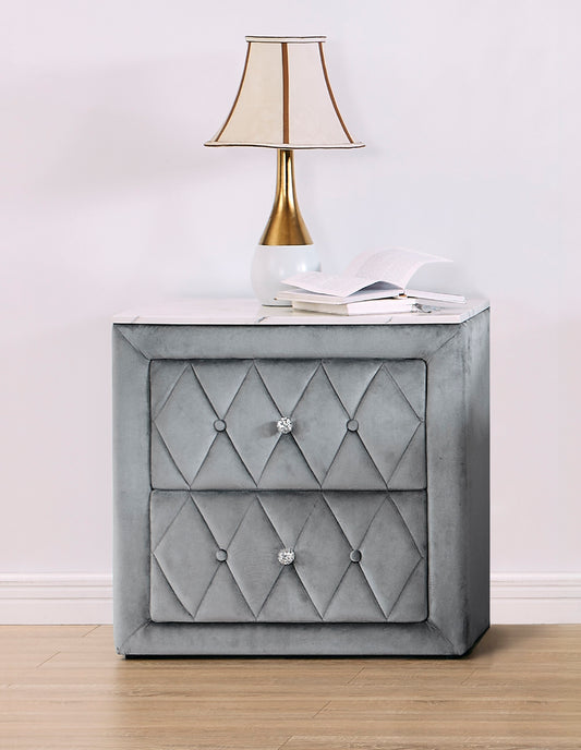 Lela Modern Velvet & Faux Marble Top Upholstered Nightstand, Gray