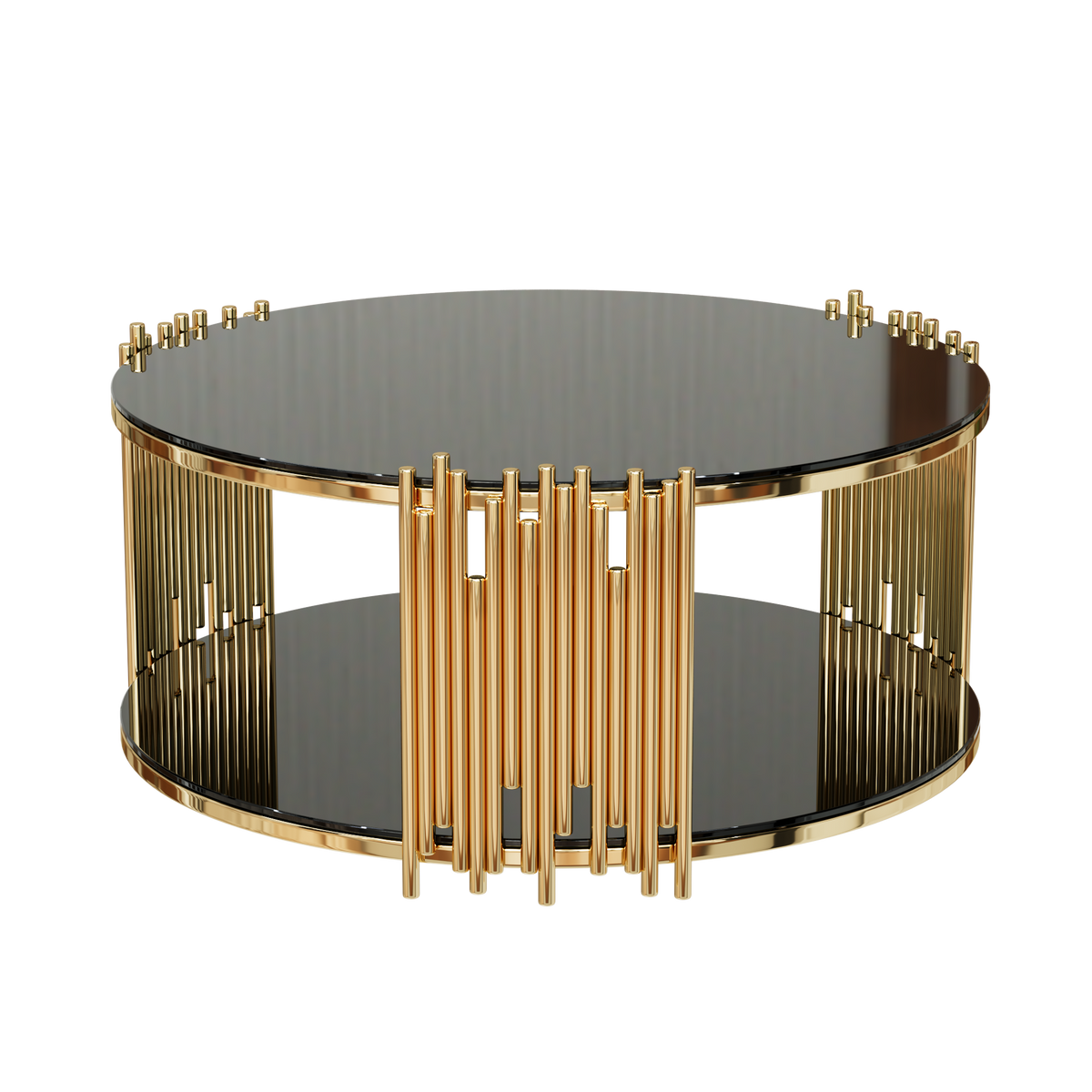 Hellen Modern Steel Coffee Table with Black Tempered Glass Top