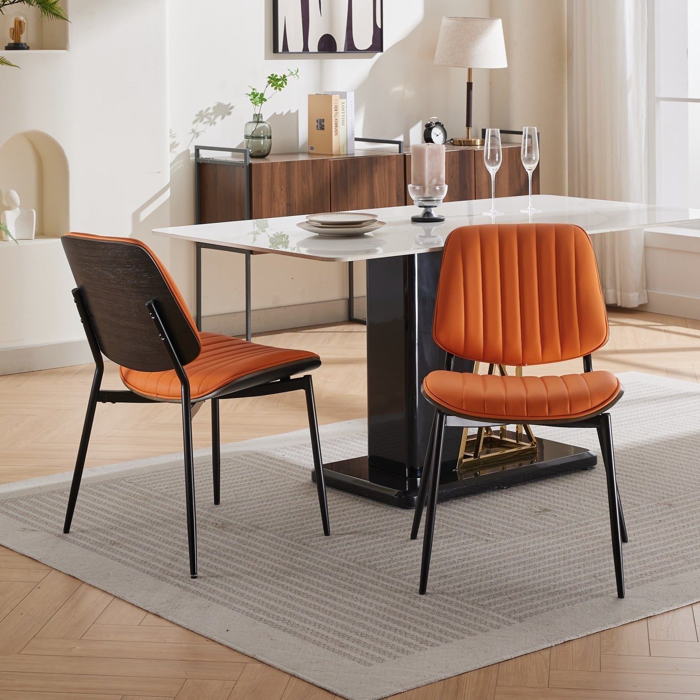 Hayden Mid-Century Modern Bentwood Side Chairs (Set of 2) Orange & Brown