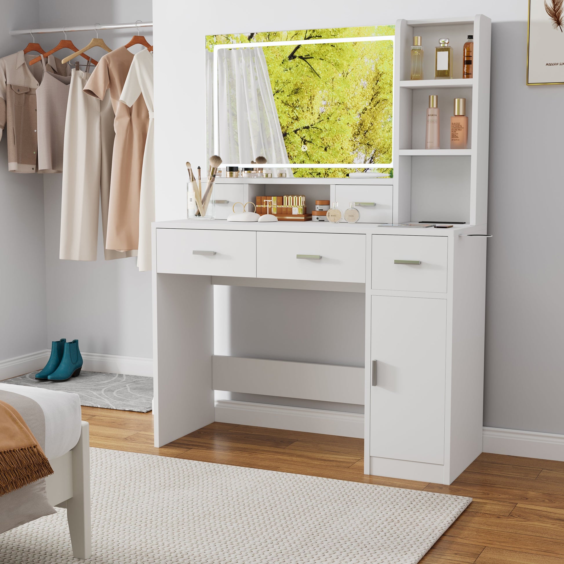 Anna Modern Bedroom Vanity, White
