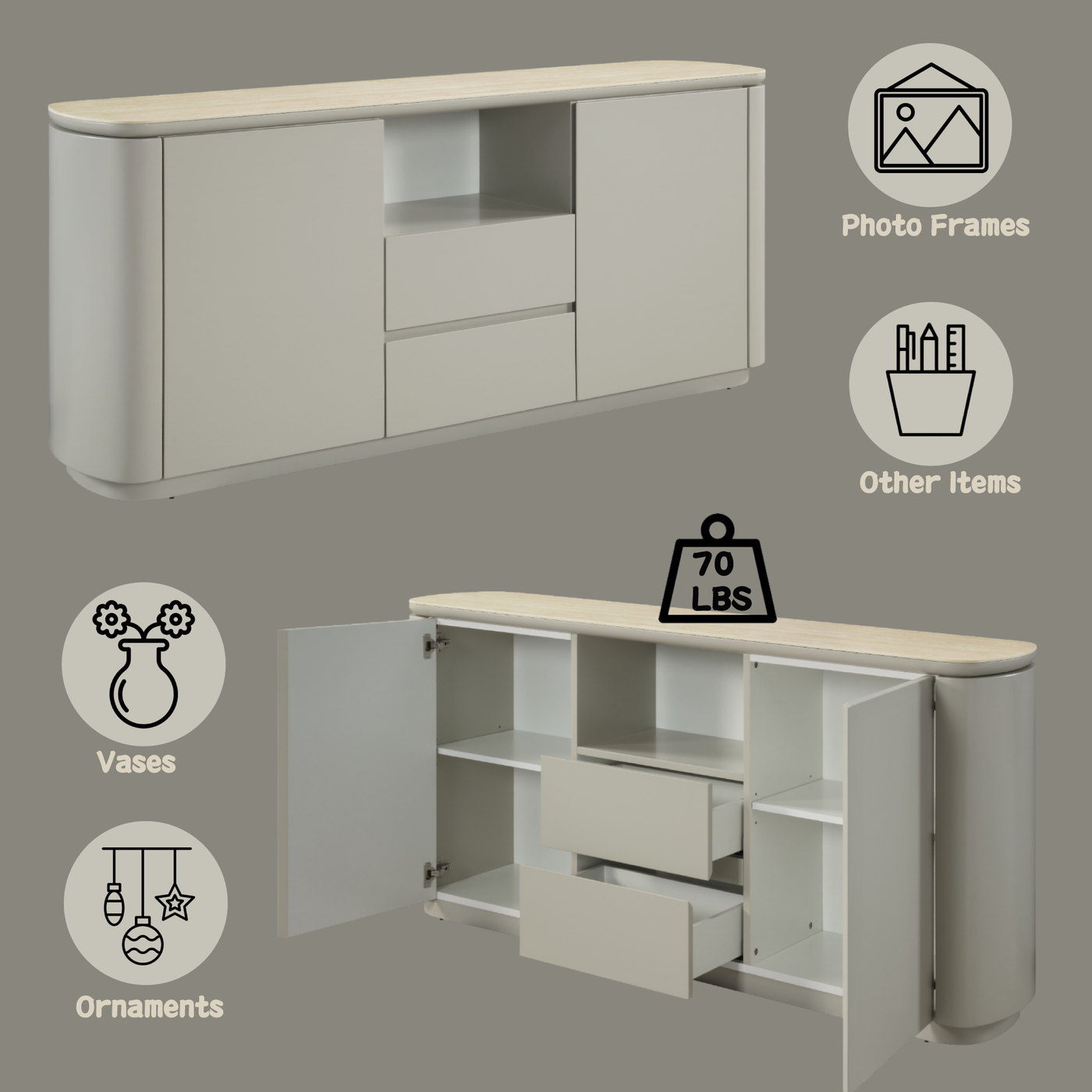Ingram Ceramic Top & Light Gray Finish Server