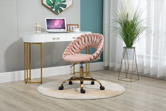 Tempo Linen Swivel Office Chair with Gold Base - Pink