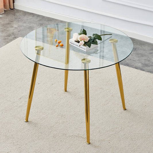 Carson Modern Round Glass Top Dining Table with Gold Legs