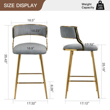 Stylish Corduroy 26" Counter Height Bar Stool with Back and Golden Chrome Base Set of 2 Grey