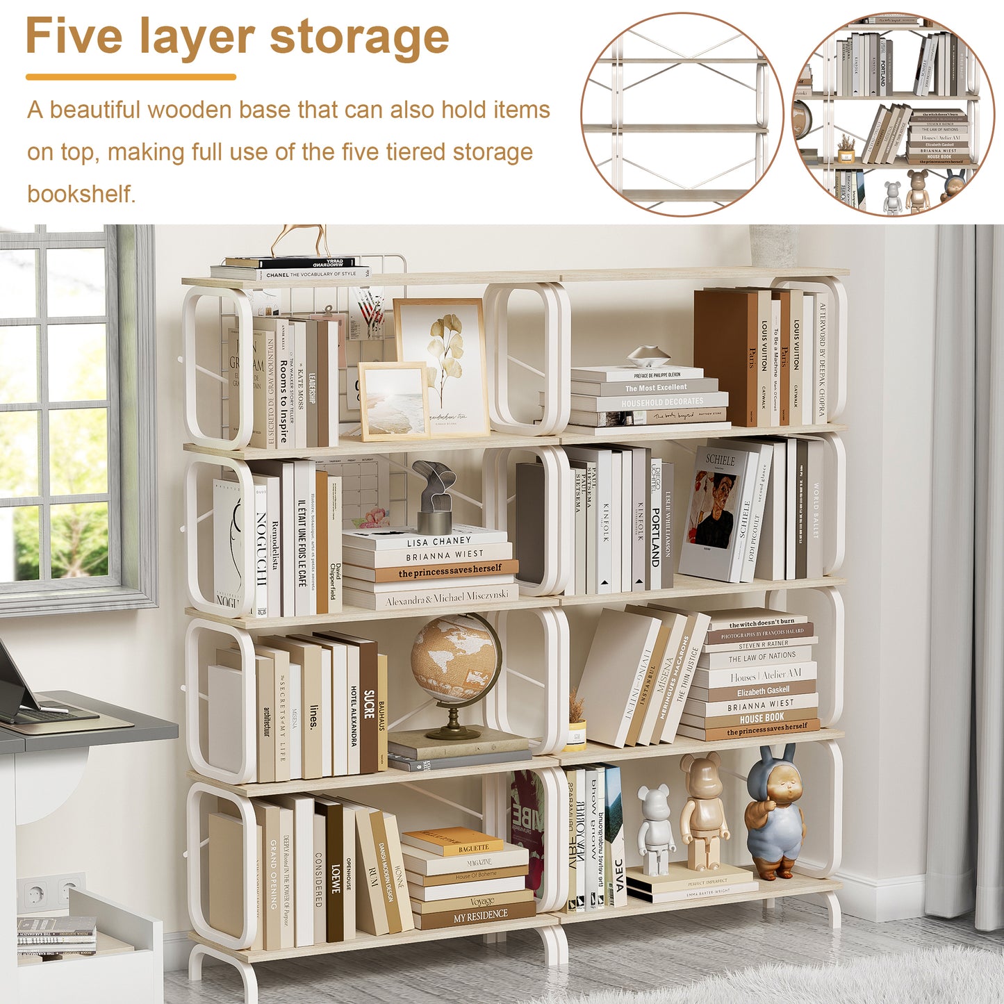 5 Tier Large Book Shelf, White