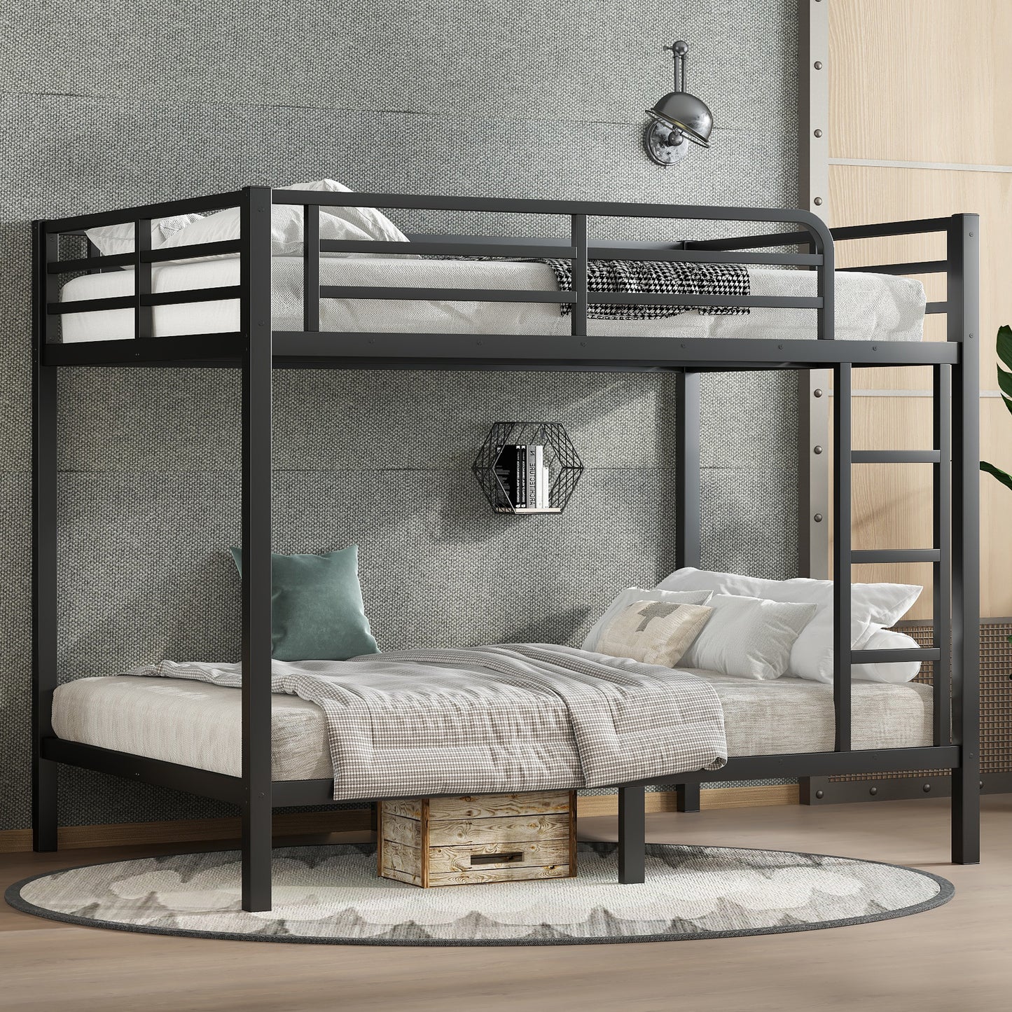 Raleigh Full over Full Metal Bunk Bed with Attached Ladder - Black