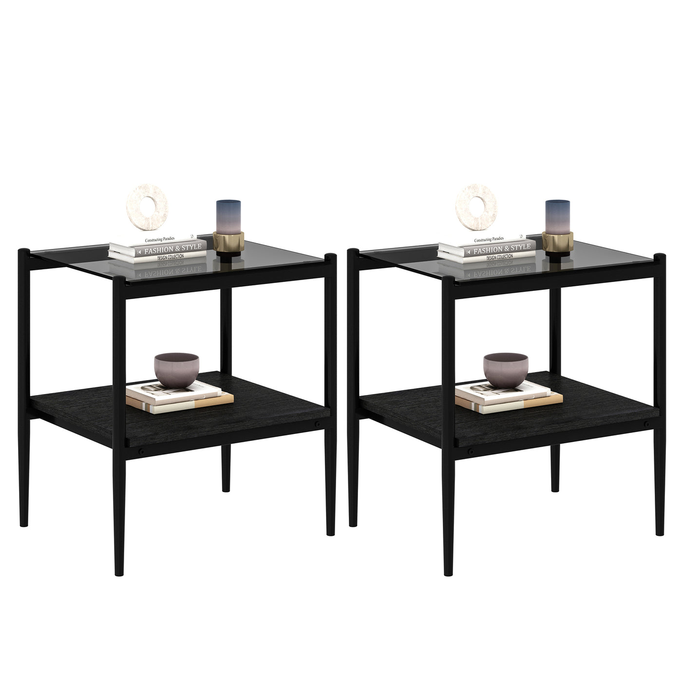 Langston Modern Side Tables with Glass Top (Set of 2)