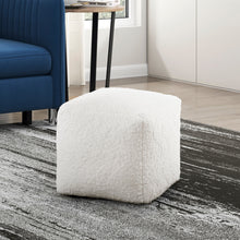 Modern Square Pouf Off-White Faux Fur