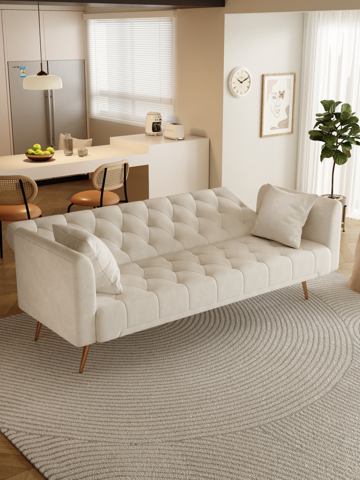 Abigail Mid-Century Modern Velvet Sofa Bed - Beige