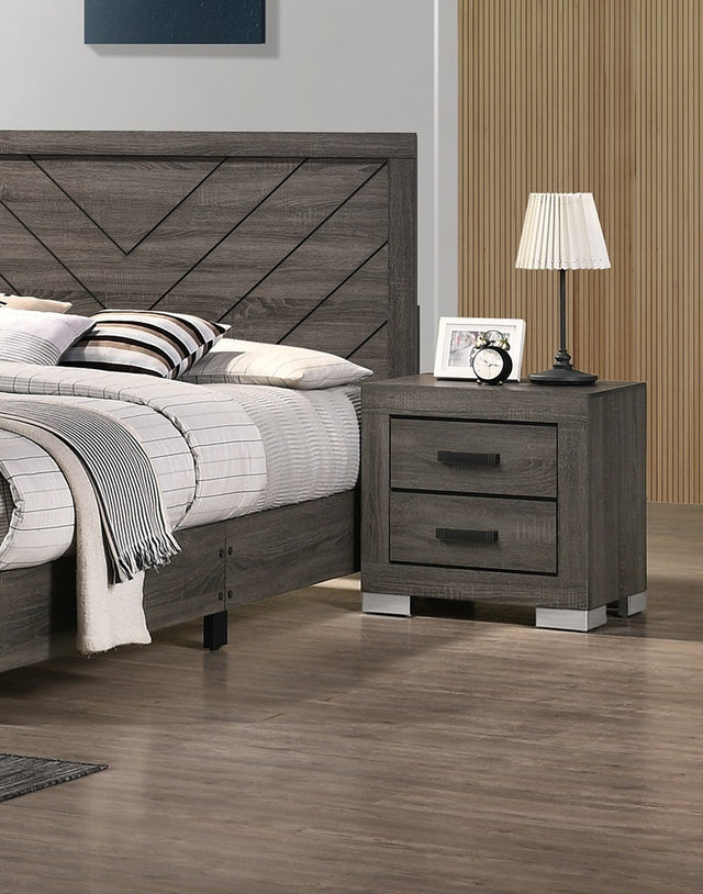 Foster Modern 2-Drawer Nightstand in Gray with Black Handles