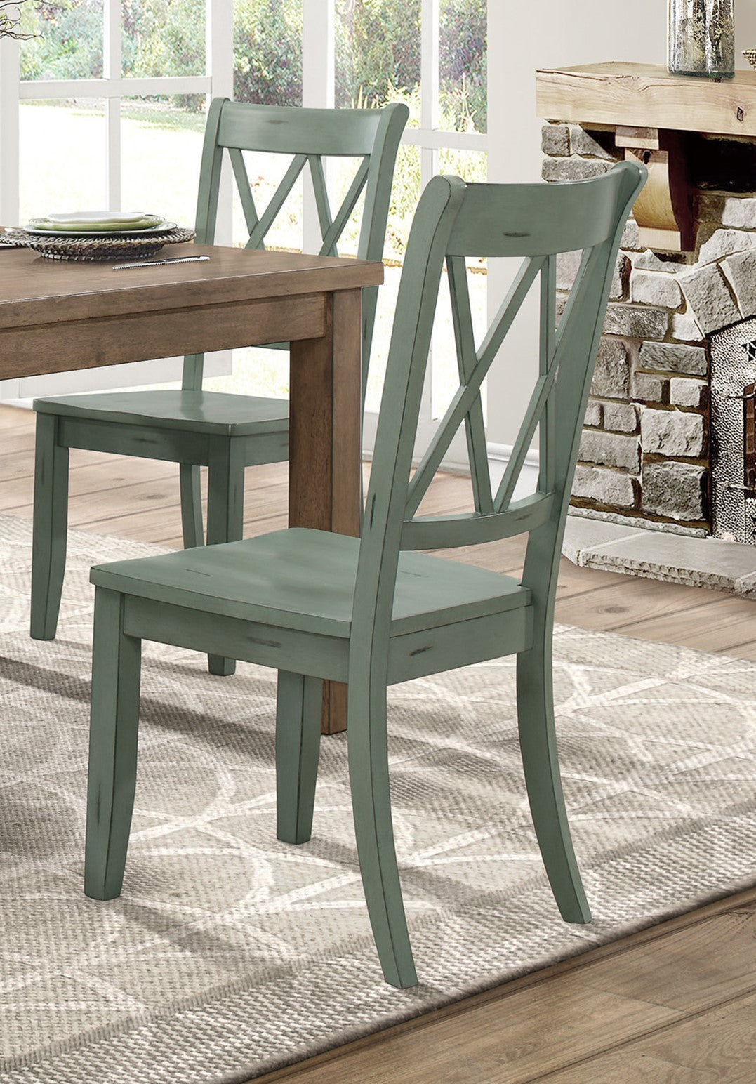 Trinity Double X Back Side Chairs in Teal (Set of 2)