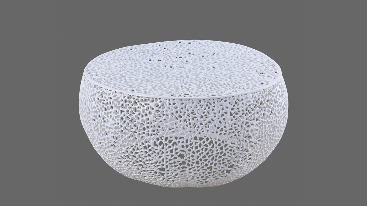 Azriel Round Aluminum Mesh Coffee Table, White