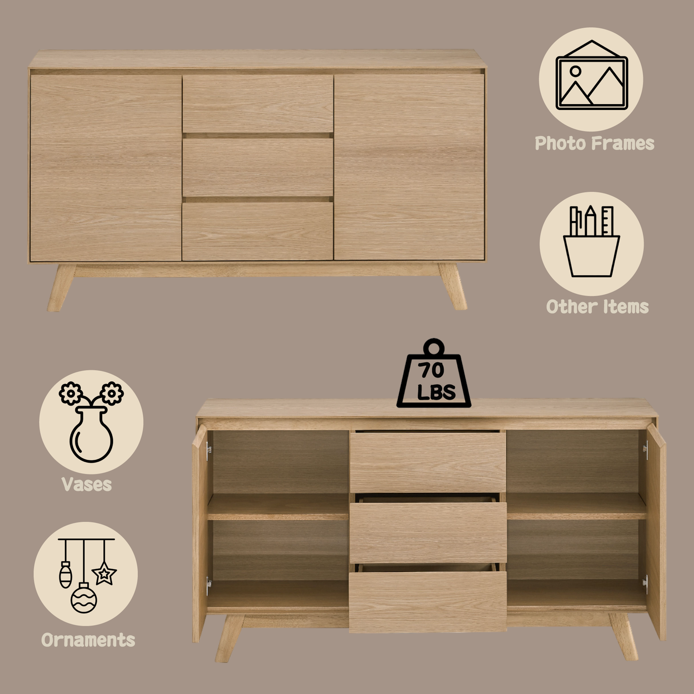 Kasem Oak Finish Server