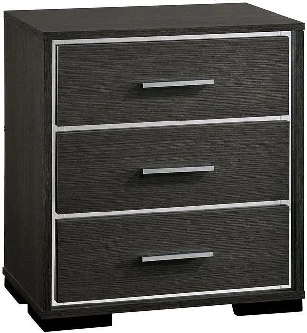 Harper Contemporary 3-Drawer Nightstand with Chrome Trim