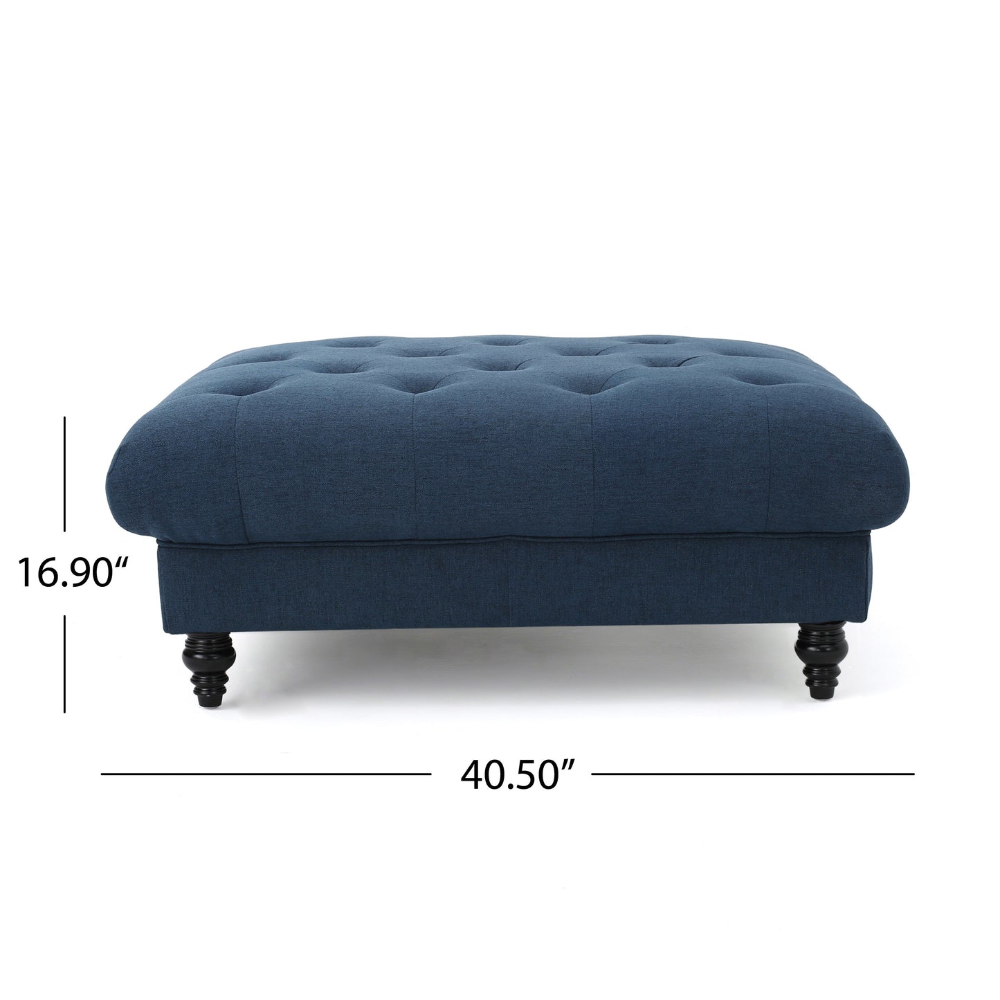 Madrid Dark Gray Tufted Ottoman with Turned Legs, Blue