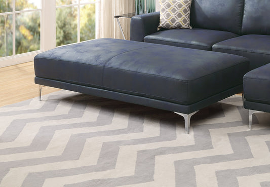 Modern Ink Blue Breathable Leatherette Large Ottoman Metal Legs