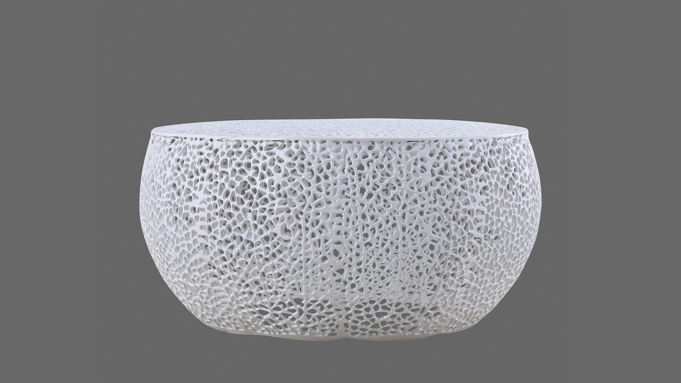 Azriel Round Aluminum Mesh Coffee Table, White