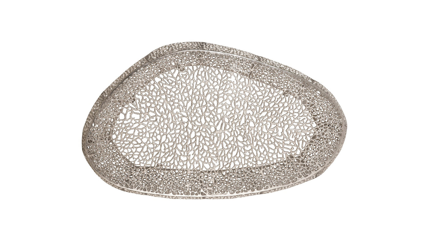 Azriel Oval Aluminum Mesh Coffee Table, Silver