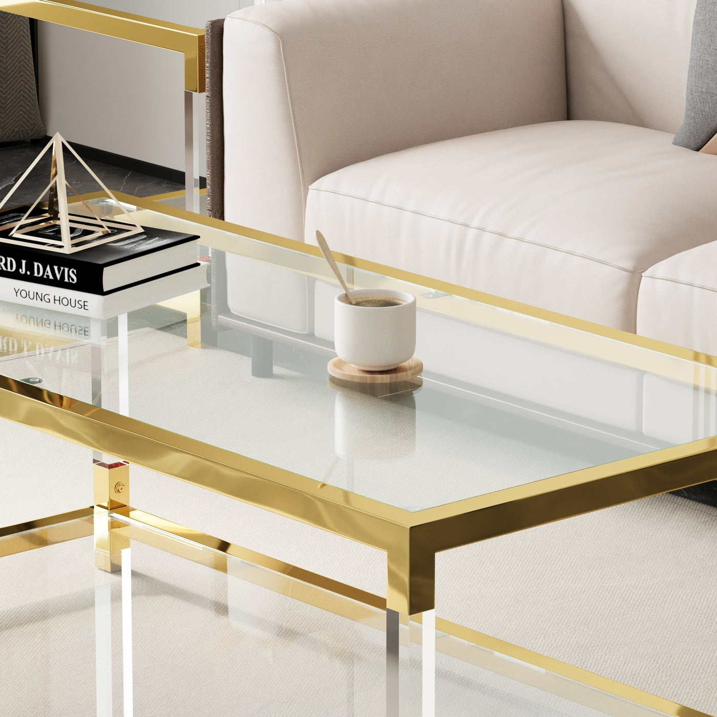 Mira Modern Minimalist Gold & Acrylic Coffee Table