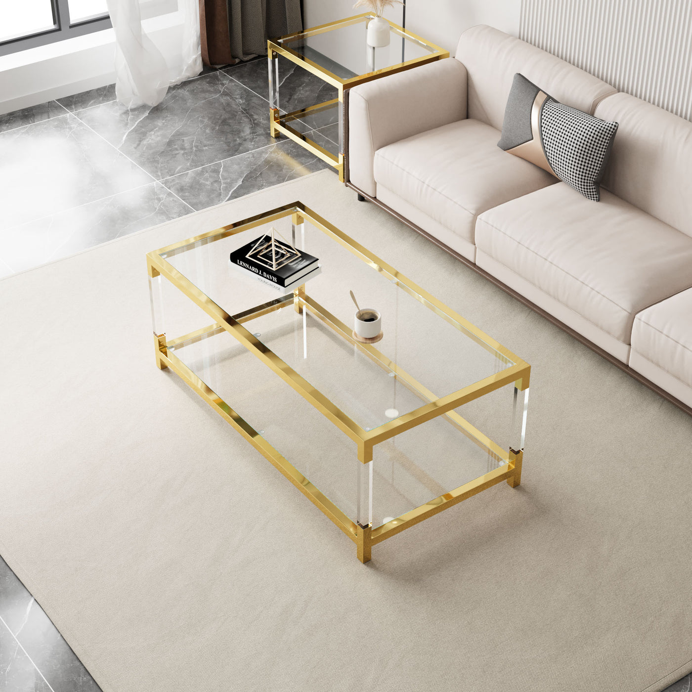 Mira Modern Minimalist Gold & Acrylic Coffee Table