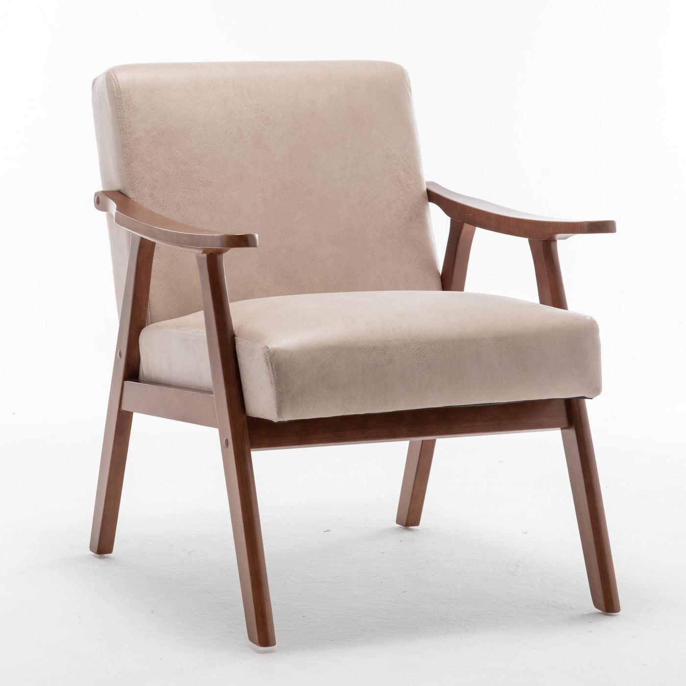 Lyraea Mid-Century Modern Light Camel Fabric Wingback Accent Chair