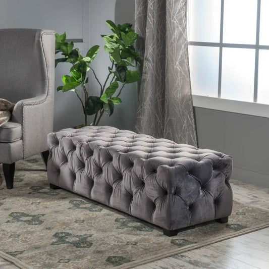 Dorian Modern Tufted Velvet Ottoman, Gray