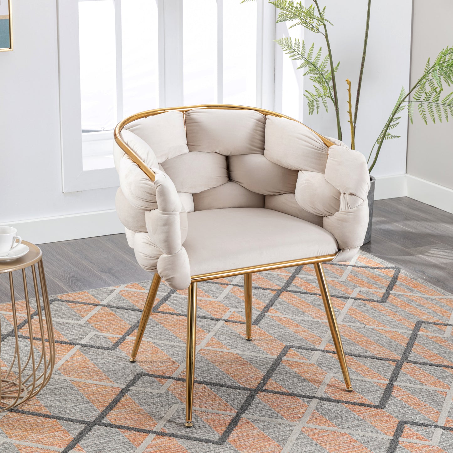 Dana Woven Velvet Accent Chair with Gold Legs - Beige